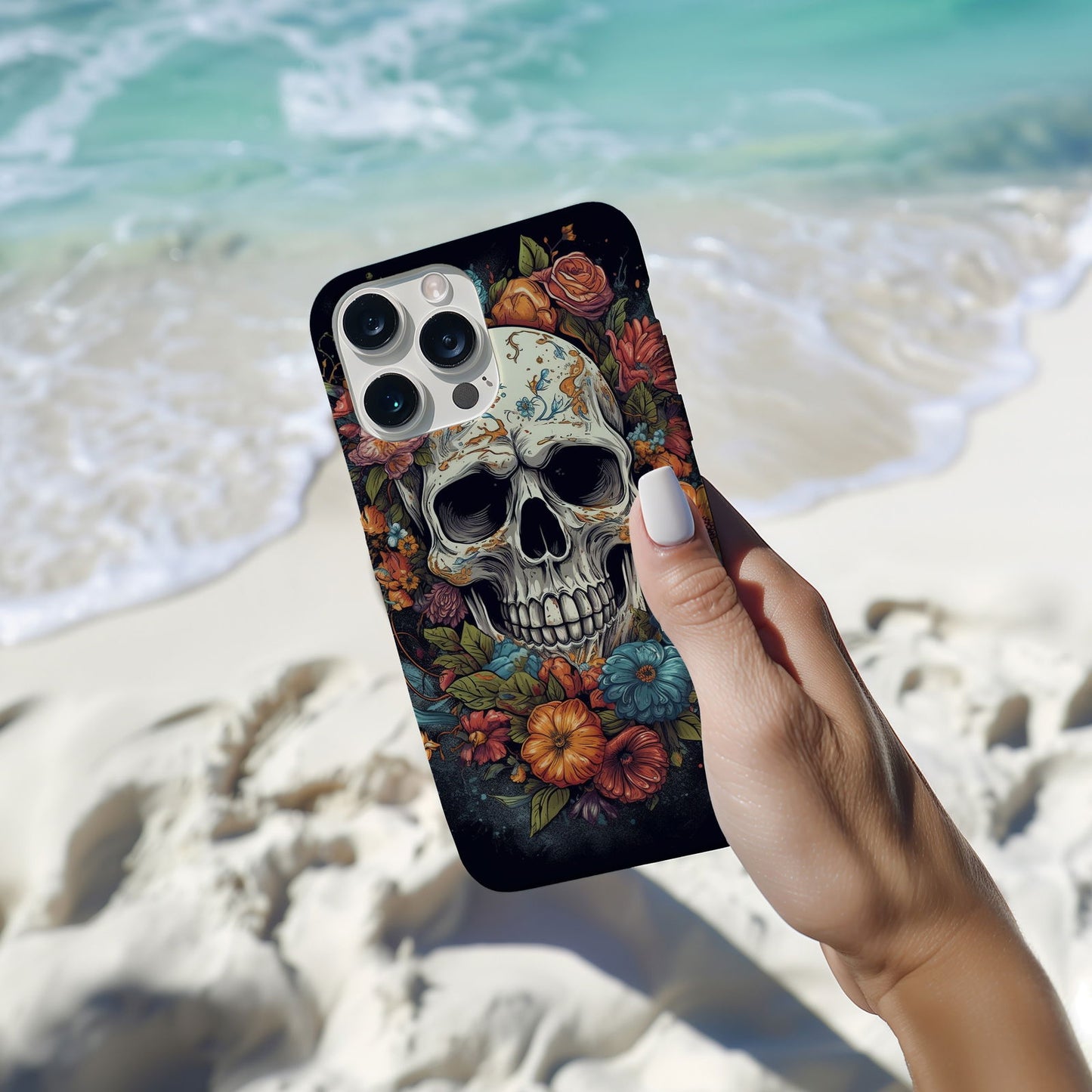 Vibrant Skull and Roses Design MagSafe iPhone Case - Techy Treasures -