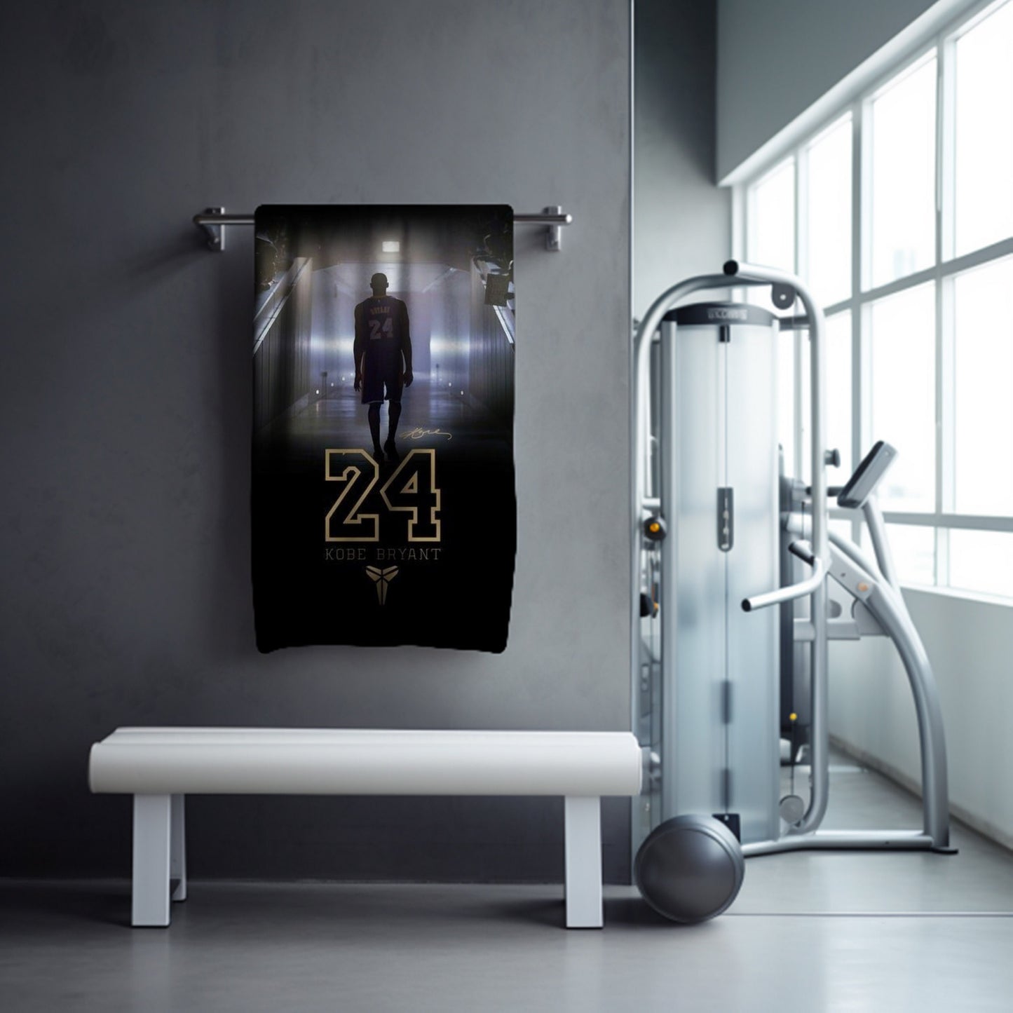 a poster of a man in a suit is hanging on a wall