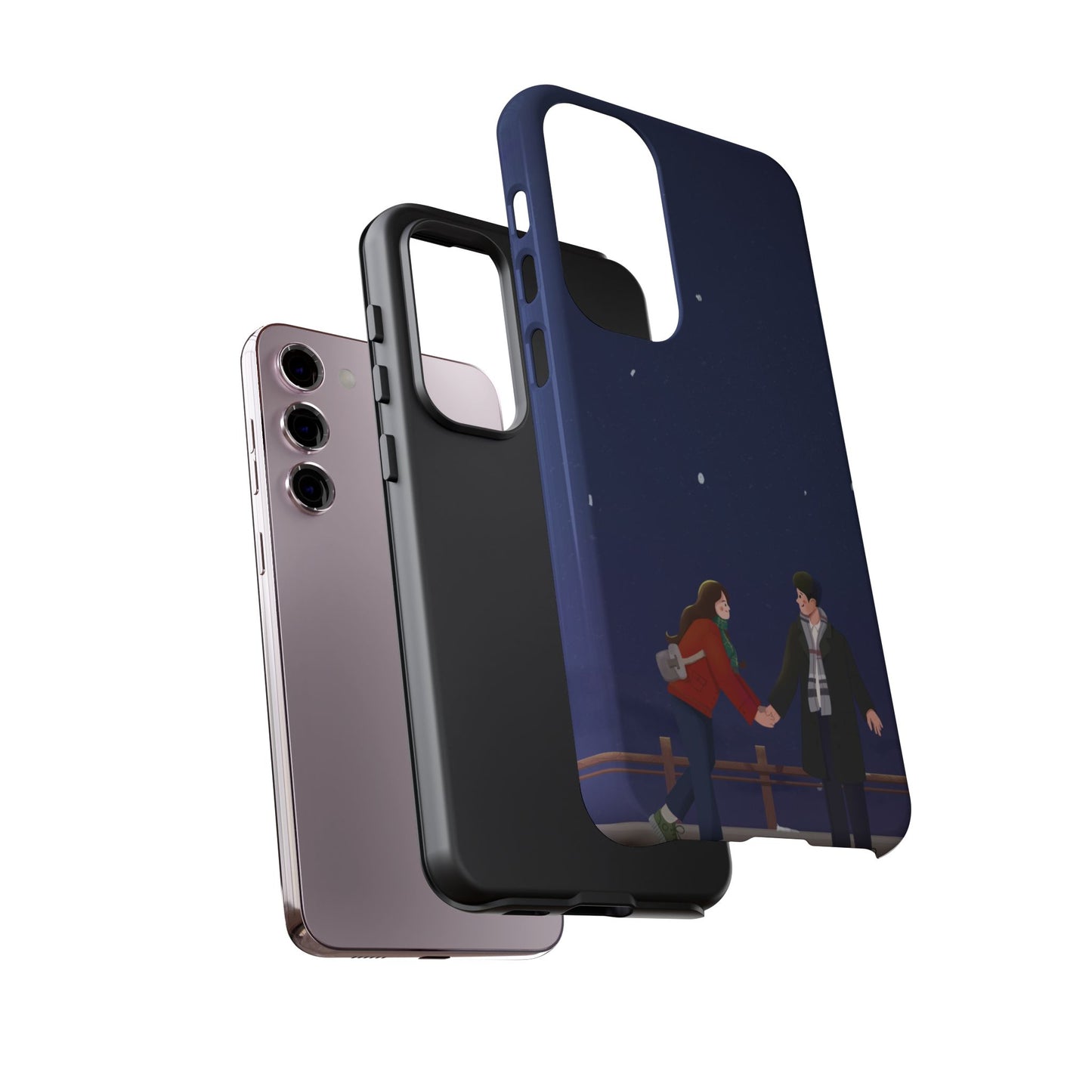 Blue Illustrated Couple and Night Sky Phone Case