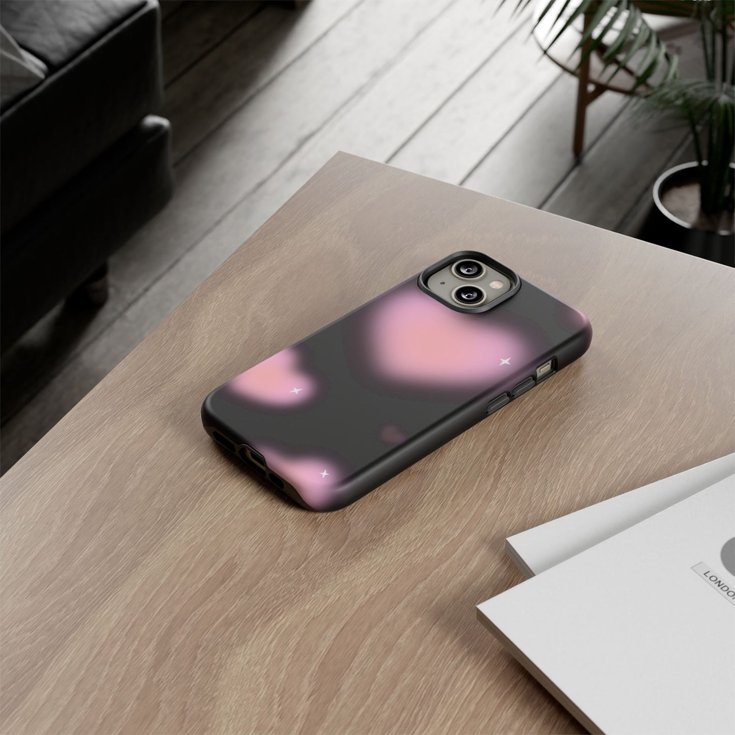 Black and Pink Blurry Heart Phone Case