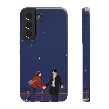 Blue Illustrated Couple and Night Sky Phone Case
