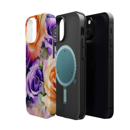 Vibrant Purple and Gold Floral Pattern Magnetic iPhone Case