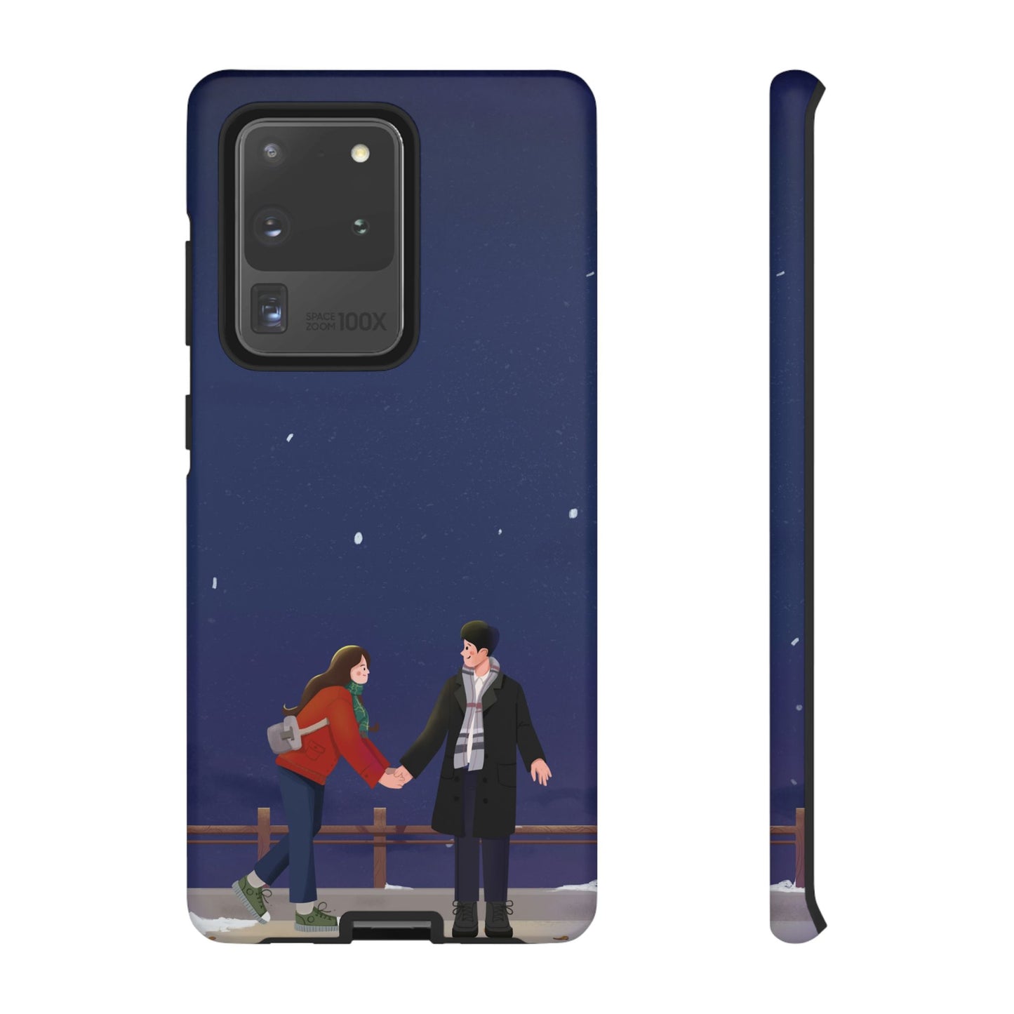 Blue Illustrated Couple and Night Sky Phone Case
