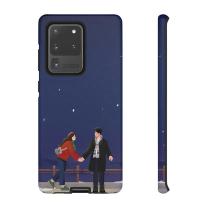 Blue Illustrated Couple and Night Sky Phone Case