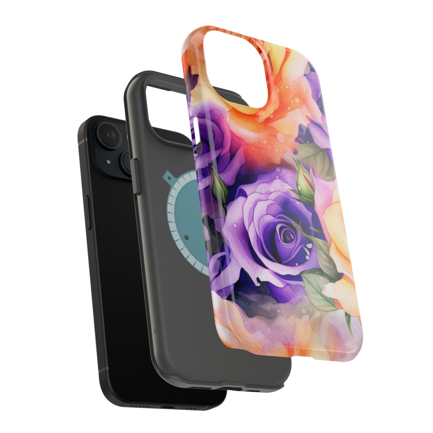 Vibrant Purple and Gold Floral Pattern Magnetic iPhone Case