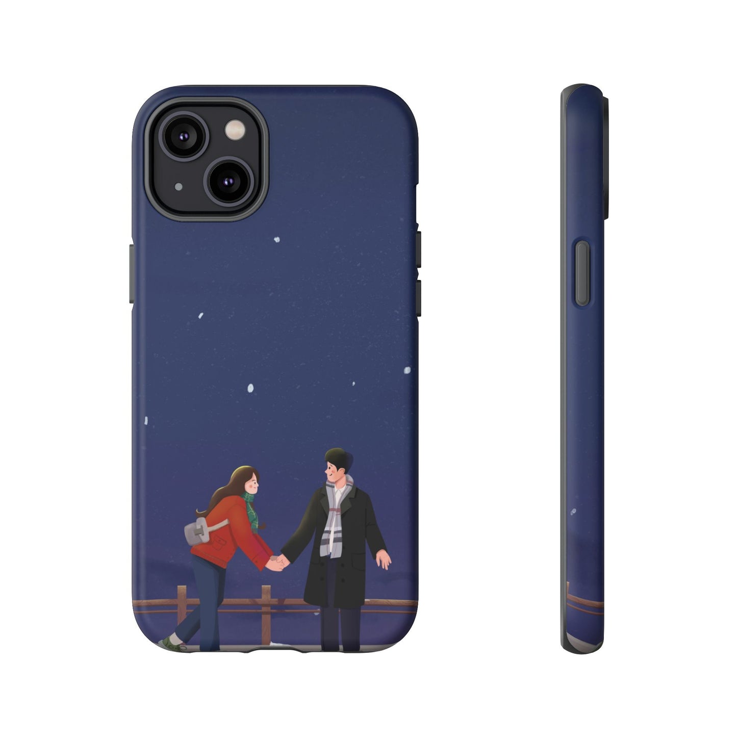 Blue Illustrated Couple and Night Sky Phone Case