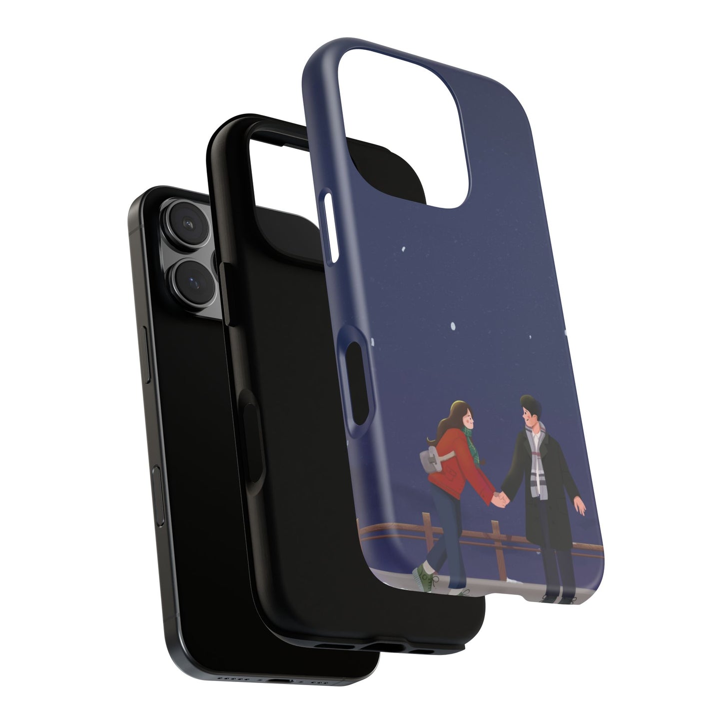 Blue Illustrated Couple and Night Sky Phone Case