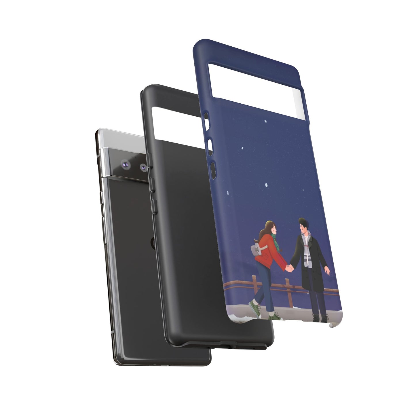 Blue Illustrated Couple and Night Sky Phone Case