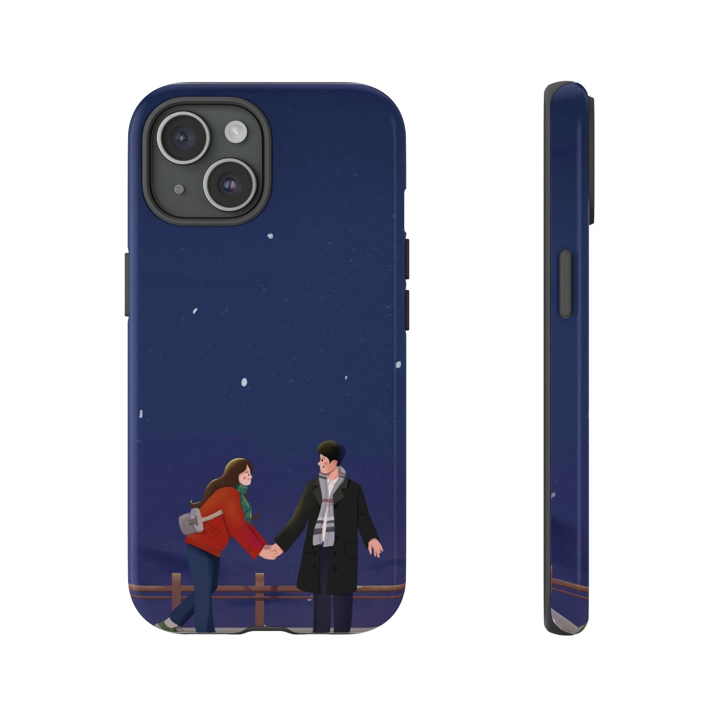 Blue Illustrated Couple and Night Sky Phone Case