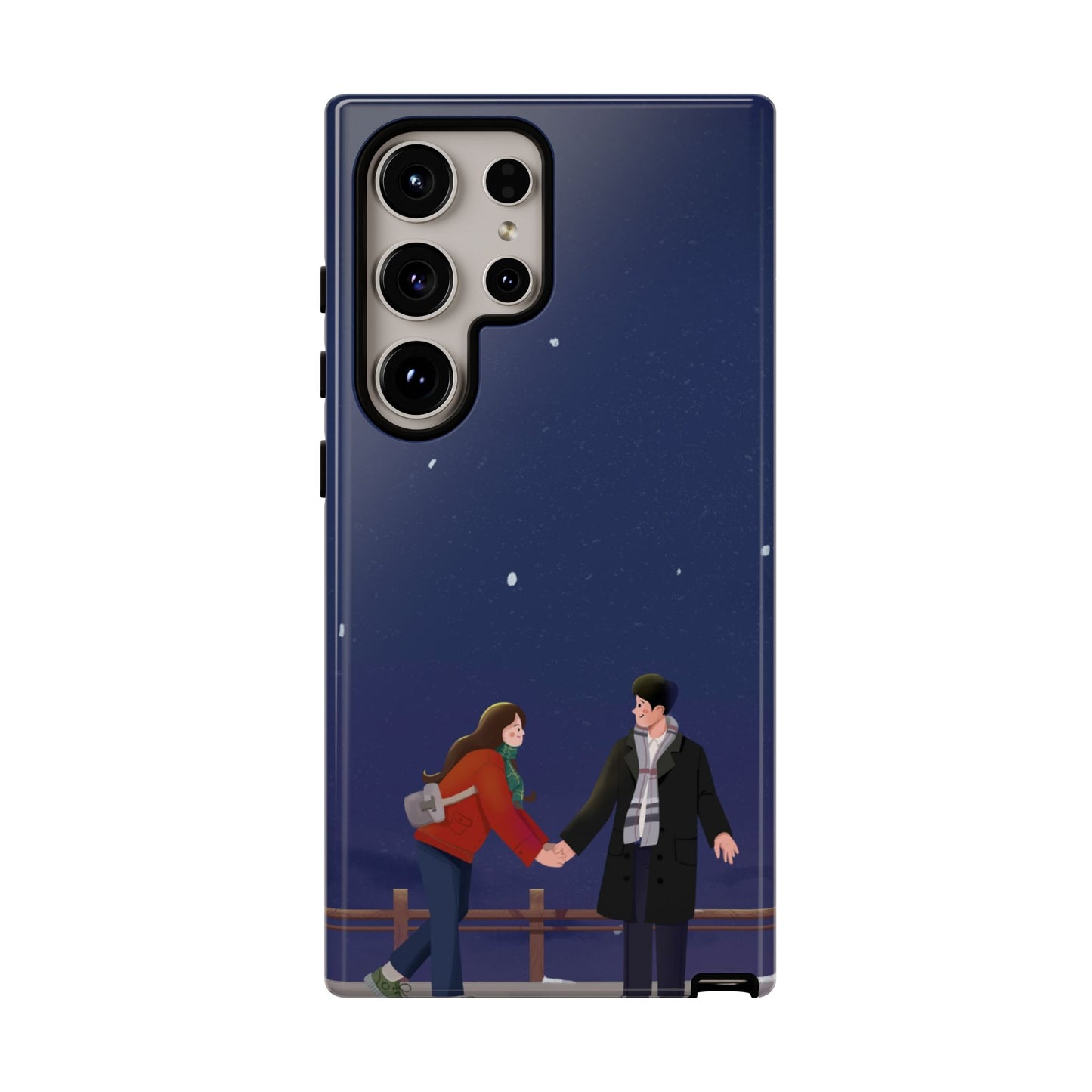 Blue Illustrated Couple and Night Sky Phone Case