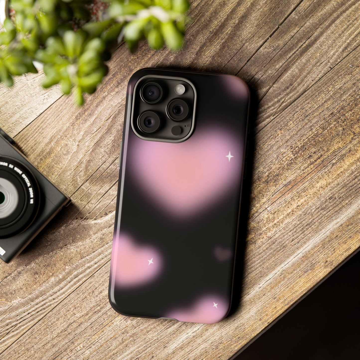Black and Pink Blurry Heart Phone Case