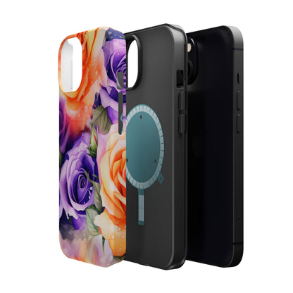 Vibrant Purple and Gold Floral Pattern Magnetic iPhone Case