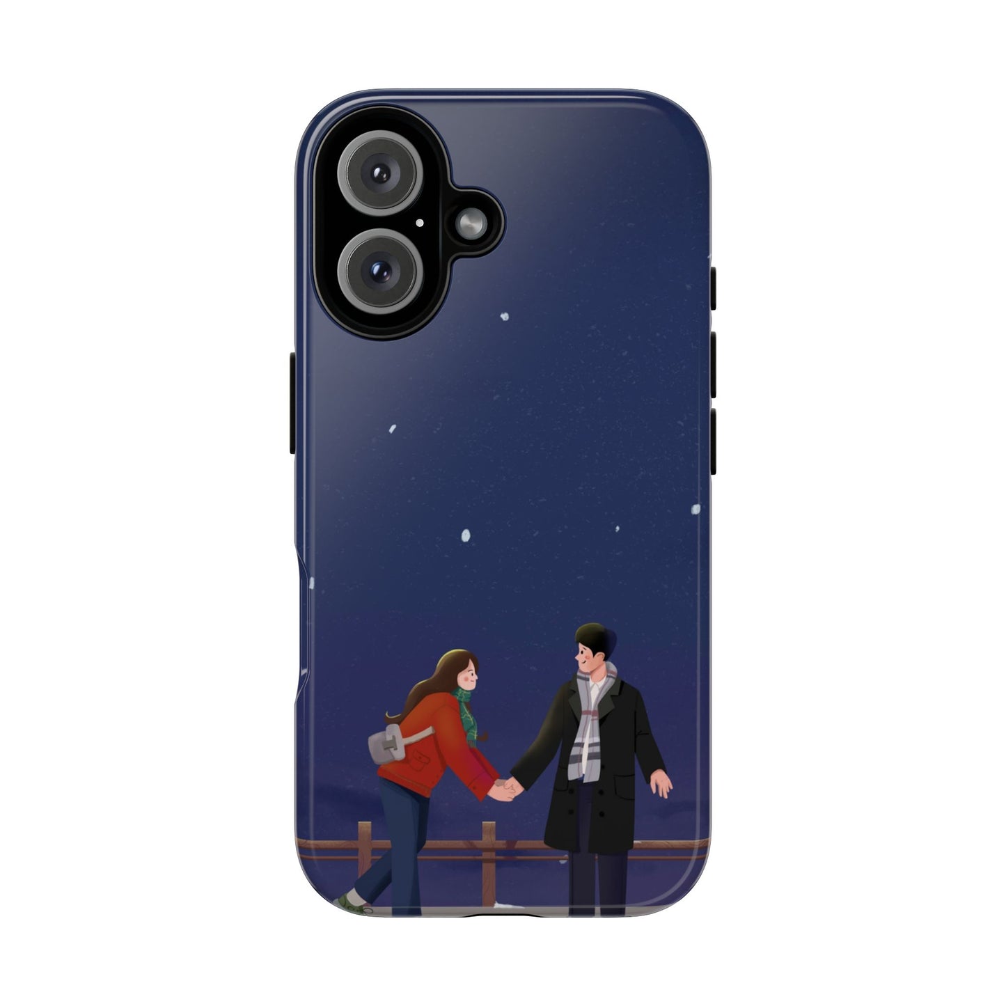 Blue Illustrated Couple and Night Sky Phone Case
