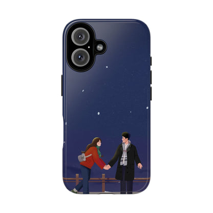 Blue Illustrated Couple and Night Sky Phone Case