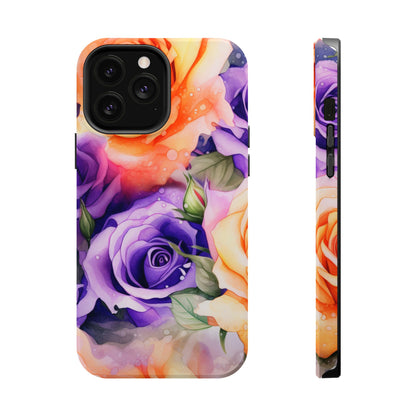 Vibrant Purple and Gold Floral Pattern Magnetic iPhone Case