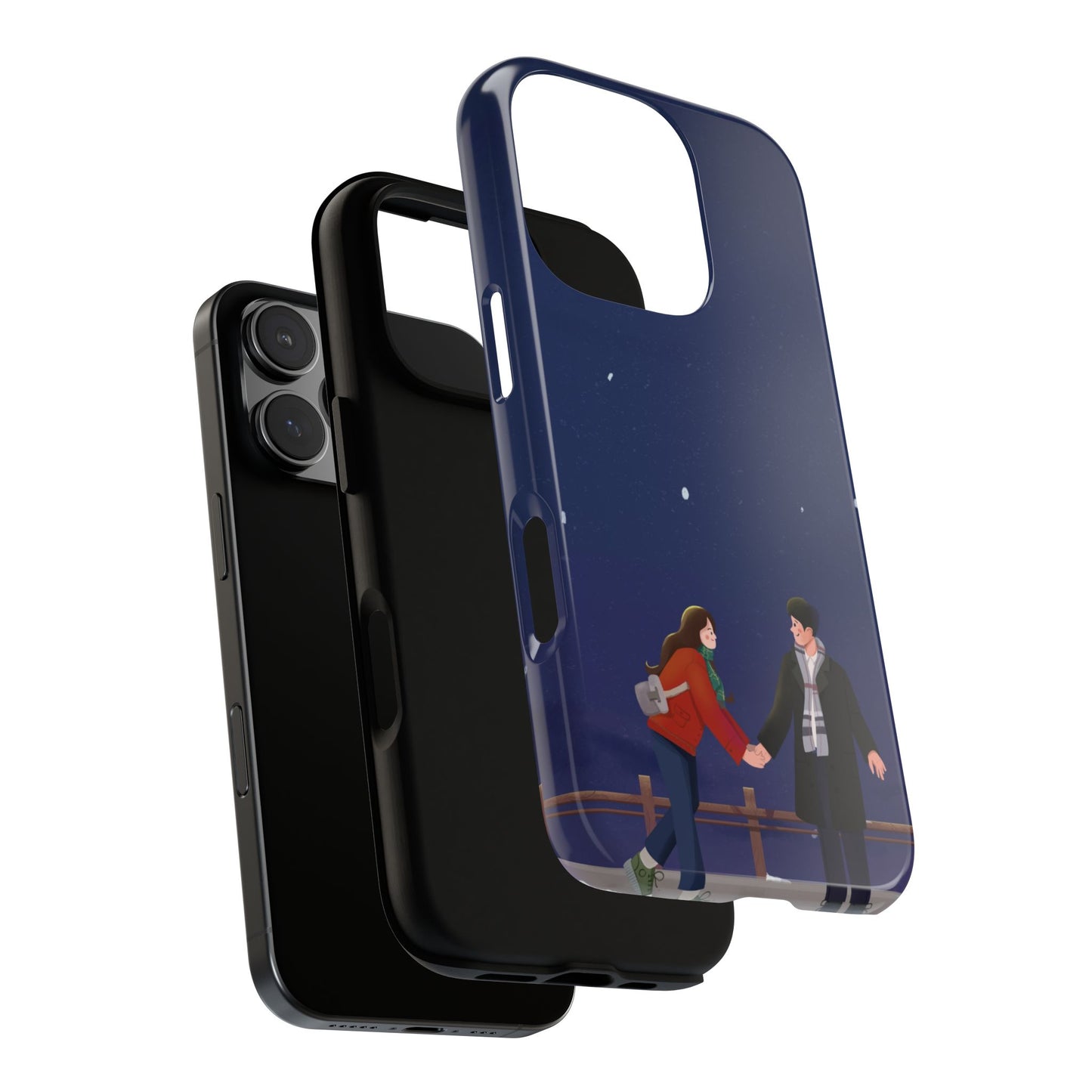 Blue Illustrated Couple and Night Sky Phone Case