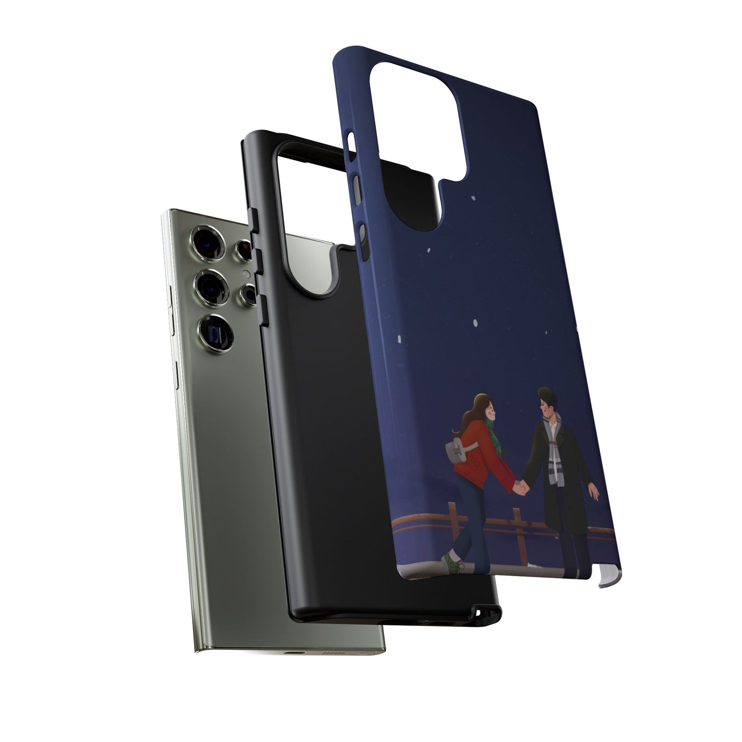 Blue Illustrated Couple and Night Sky Phone Case