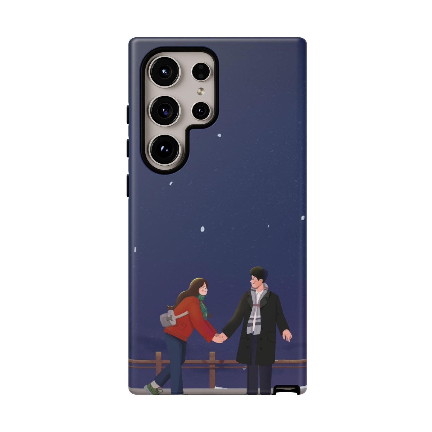 Blue Illustrated Couple and Night Sky Phone Case