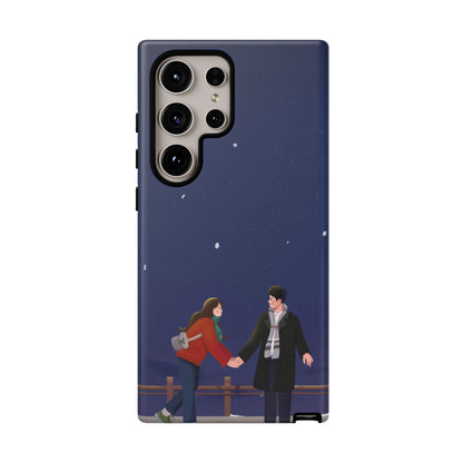 Blue Illustrated Couple and Night Sky Phone Case