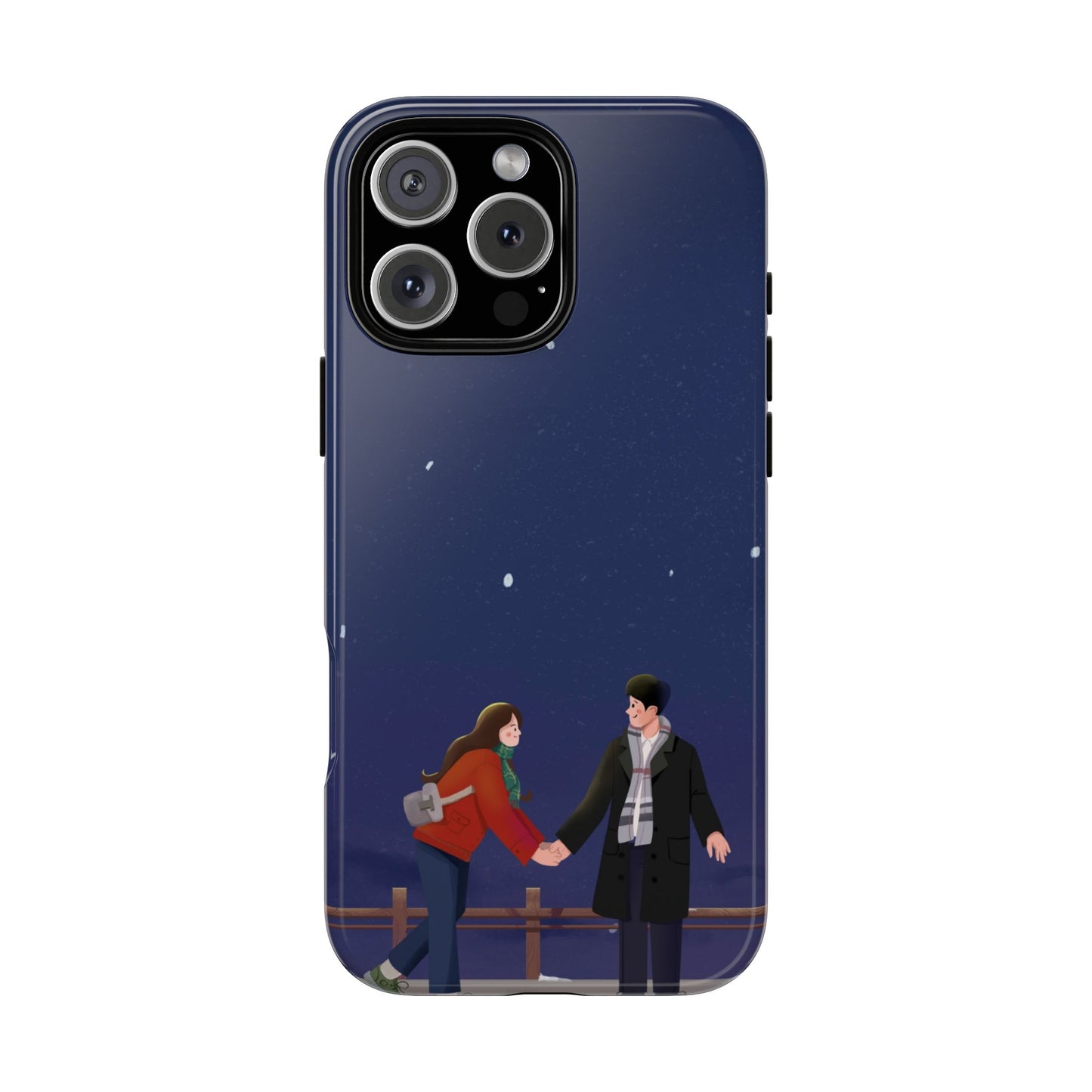 Blue Illustrated Couple and Night Sky Phone Case
