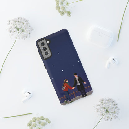 Blue Illustrated Couple and Night Sky Phone Case