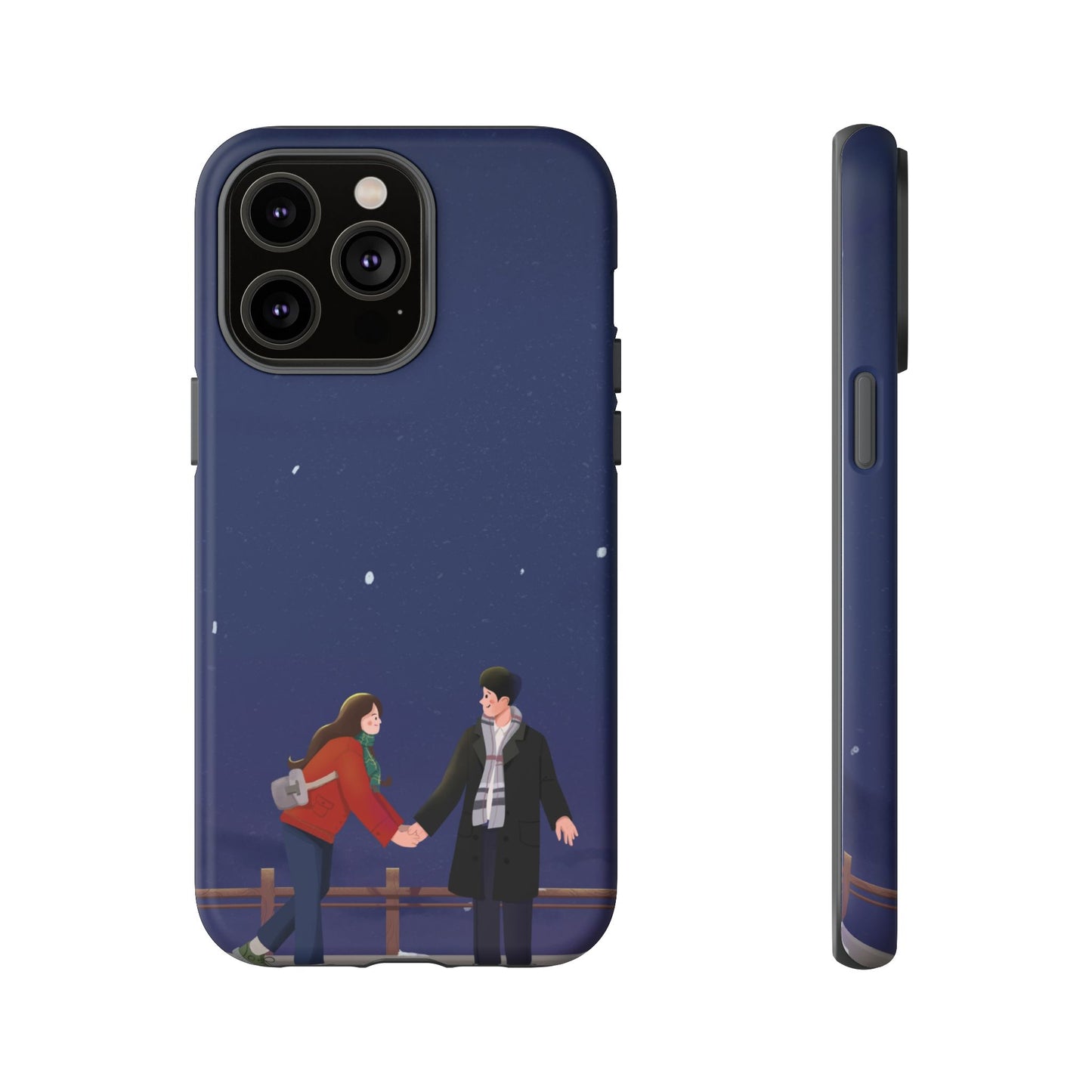 Blue Illustrated Couple and Night Sky Phone Case