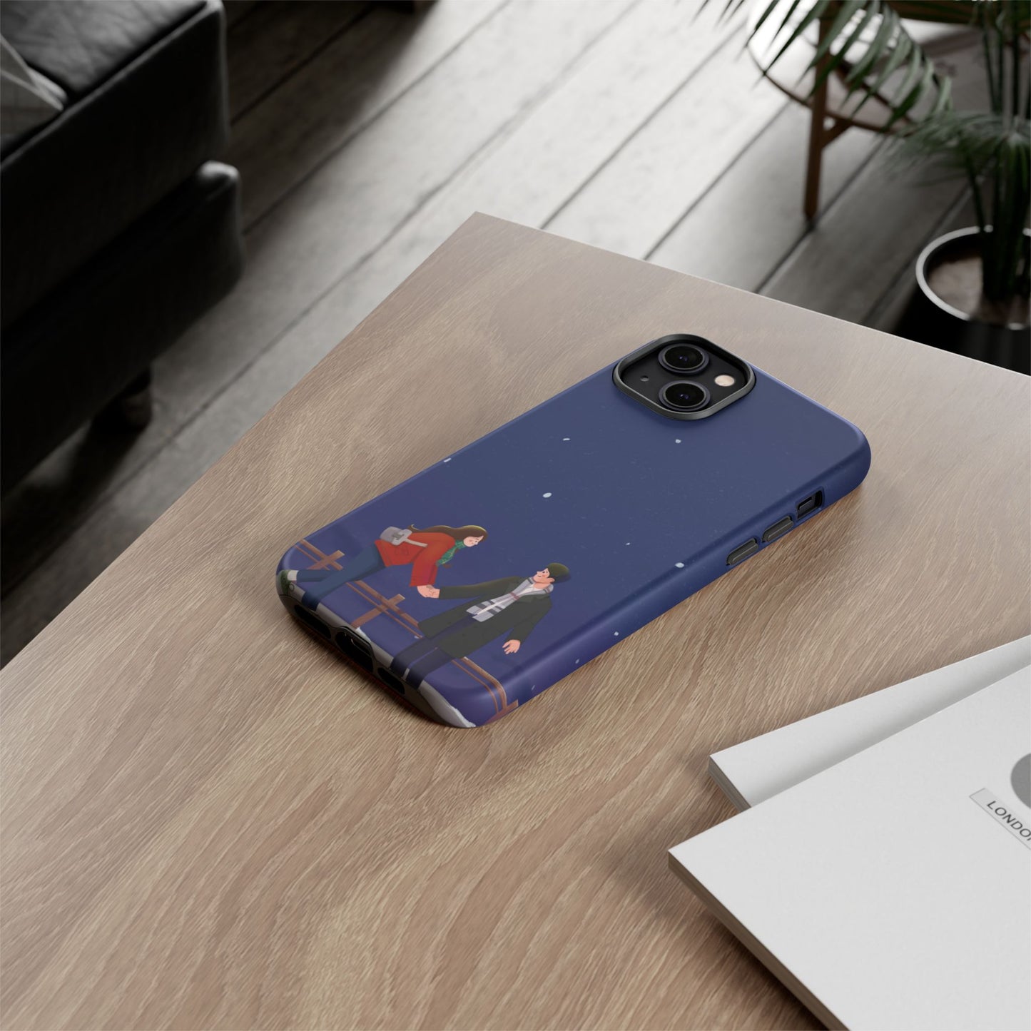 Blue Illustrated Couple and Night Sky Phone Case