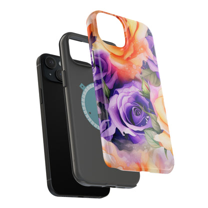 Vibrant Purple and Gold Floral Pattern Magnetic iPhone Case