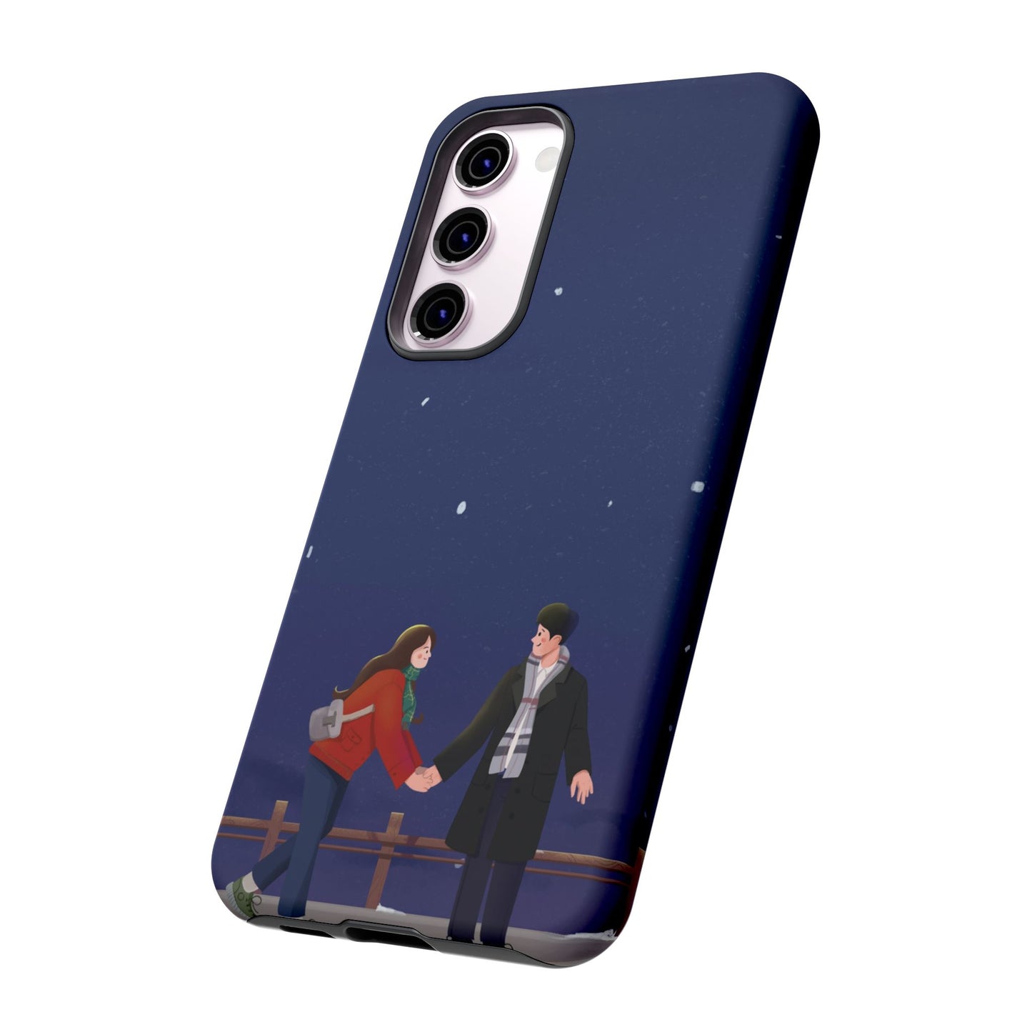 Blue Illustrated Couple and Night Sky Phone Case