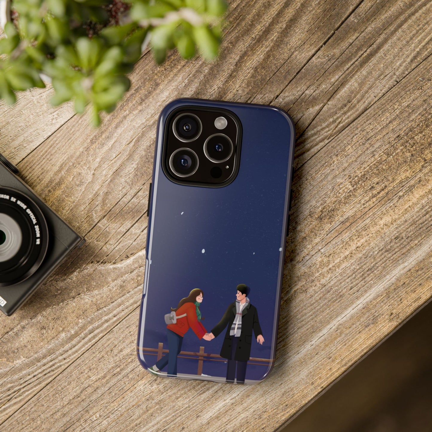 Blue Illustrated Couple and Night Sky Phone Case