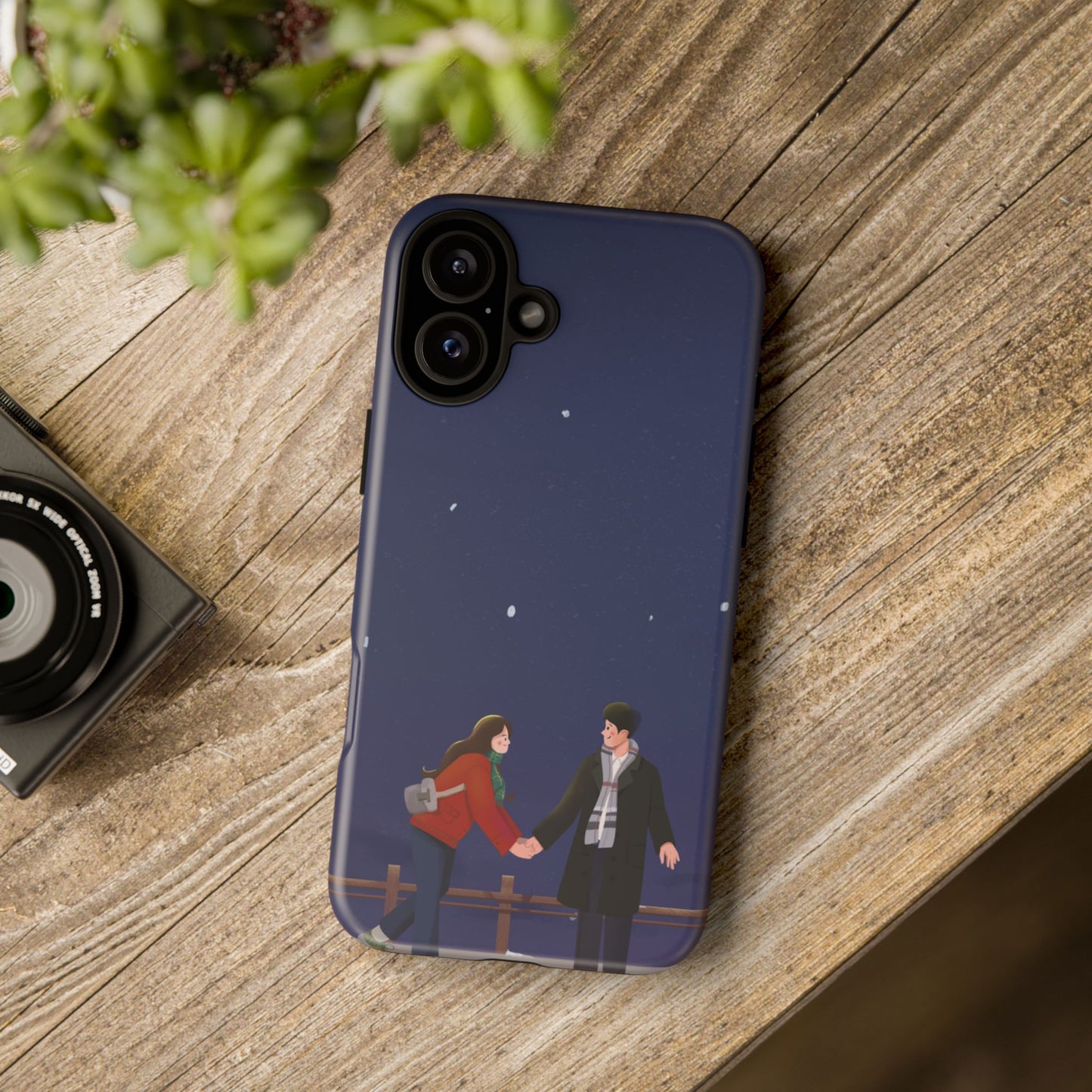 Blue Illustrated Couple and Night Sky Phone Case