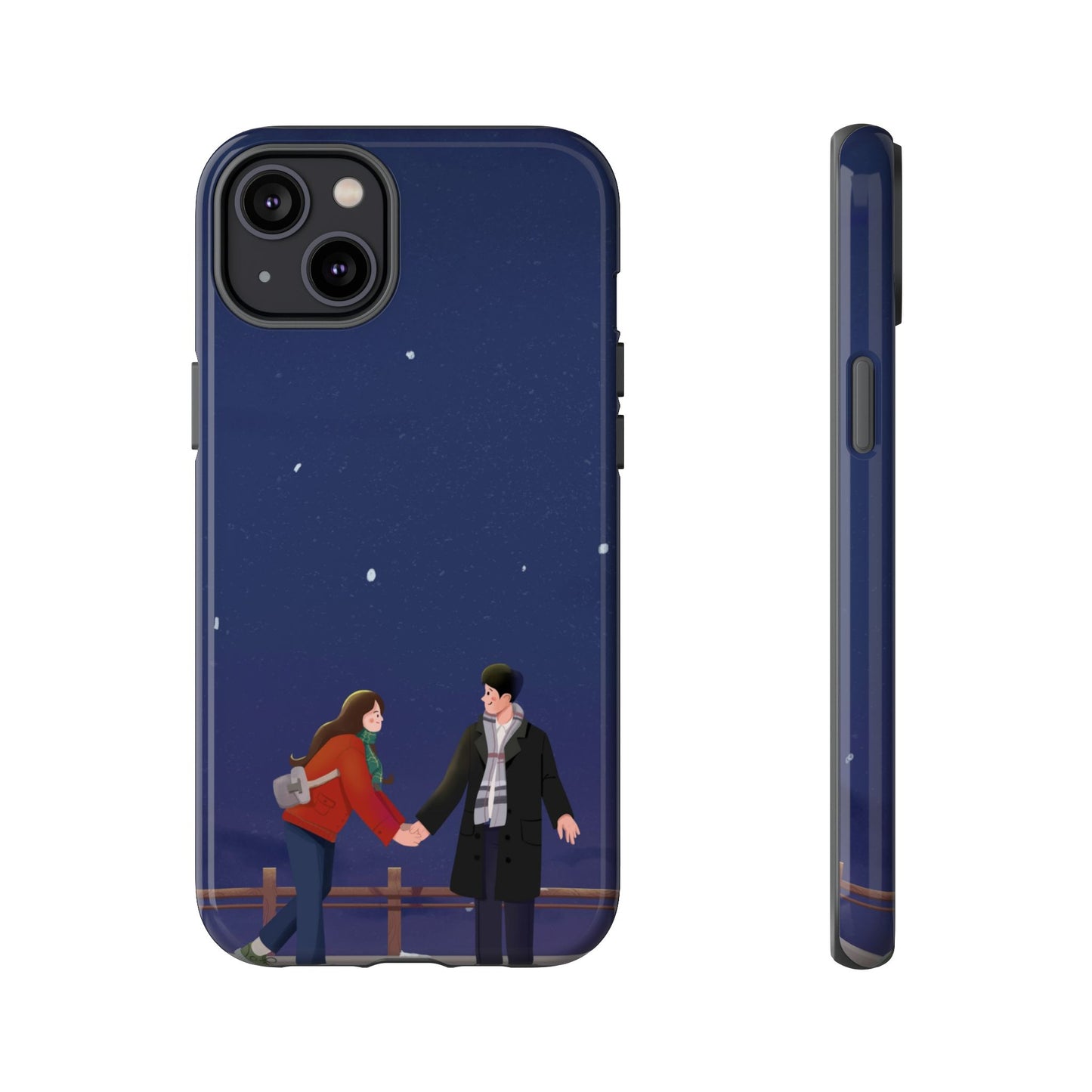 Blue Illustrated Couple and Night Sky Phone Case