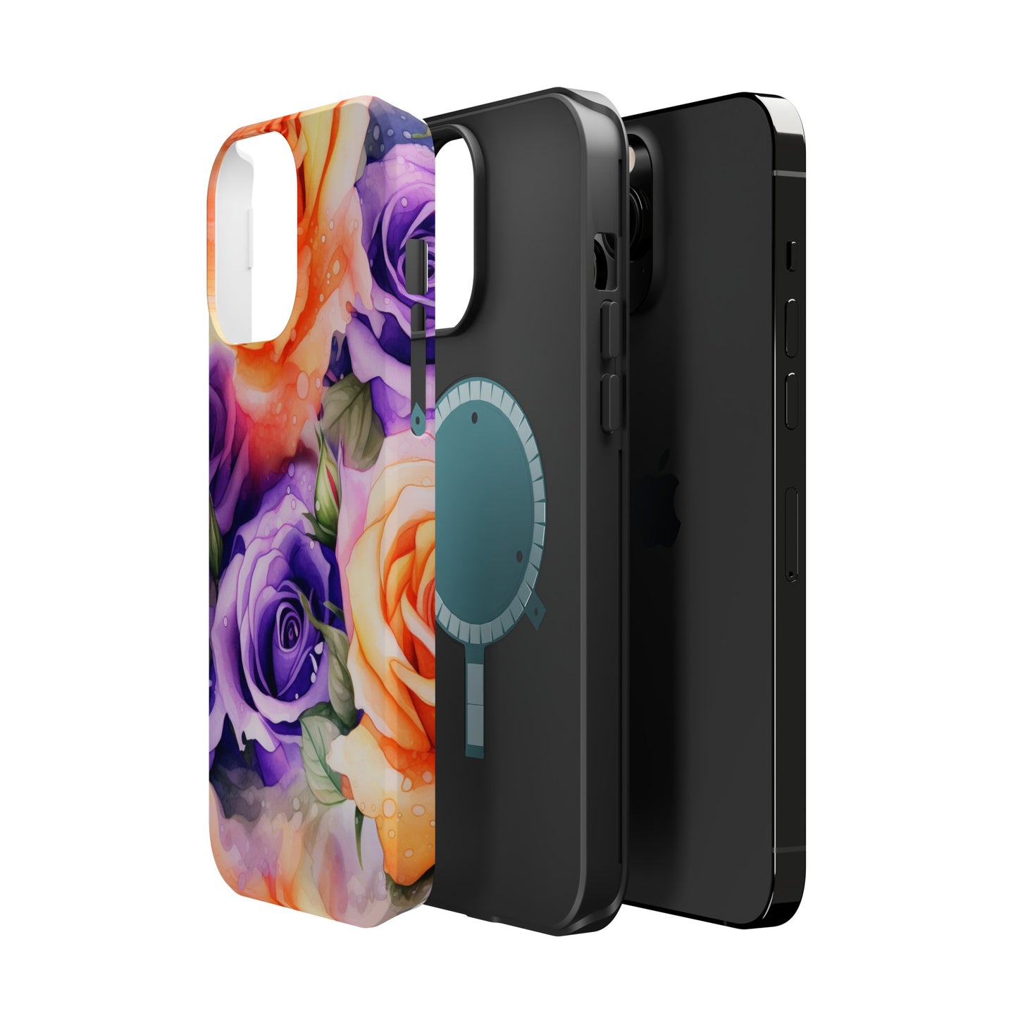 Vibrant Purple and Gold Floral Pattern Magnetic iPhone Case