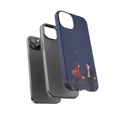 Blue Illustrated Couple and Night Sky Phone Case