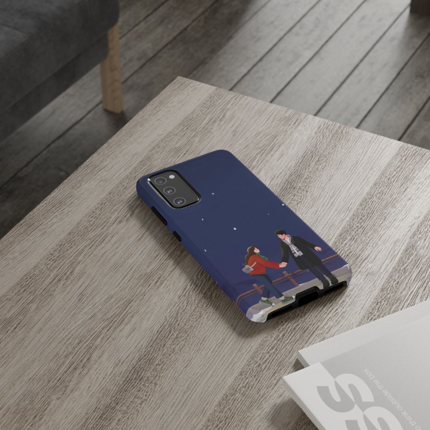 Blue Illustrated Couple and Night Sky Phone Case