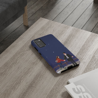 Blue Illustrated Couple and Night Sky Phone Case