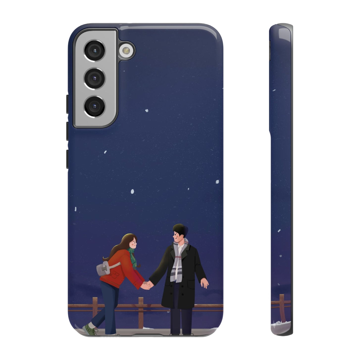 Blue Illustrated Couple and Night Sky Phone Case