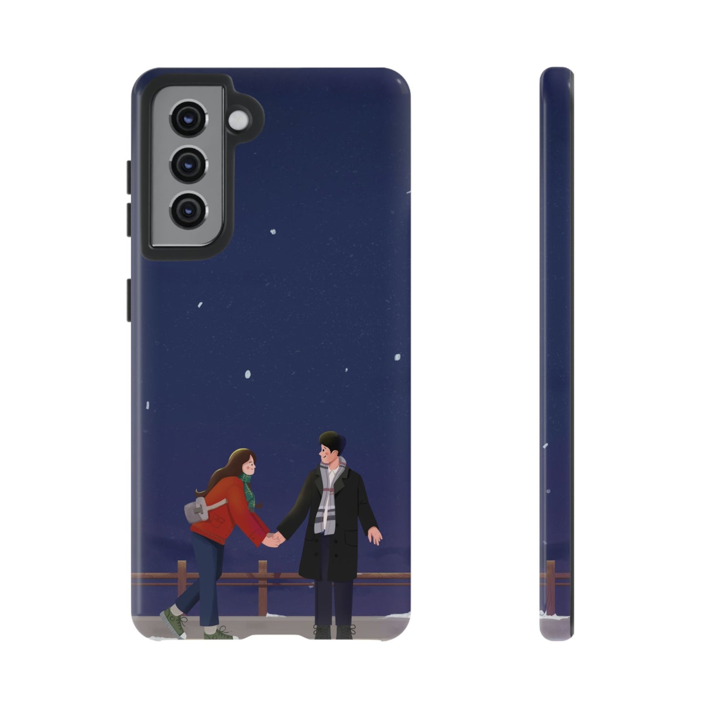 Blue Illustrated Couple and Night Sky Phone Case