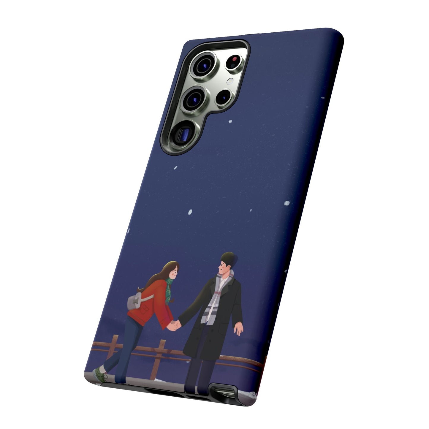 Blue Illustrated Couple and Night Sky Phone Case