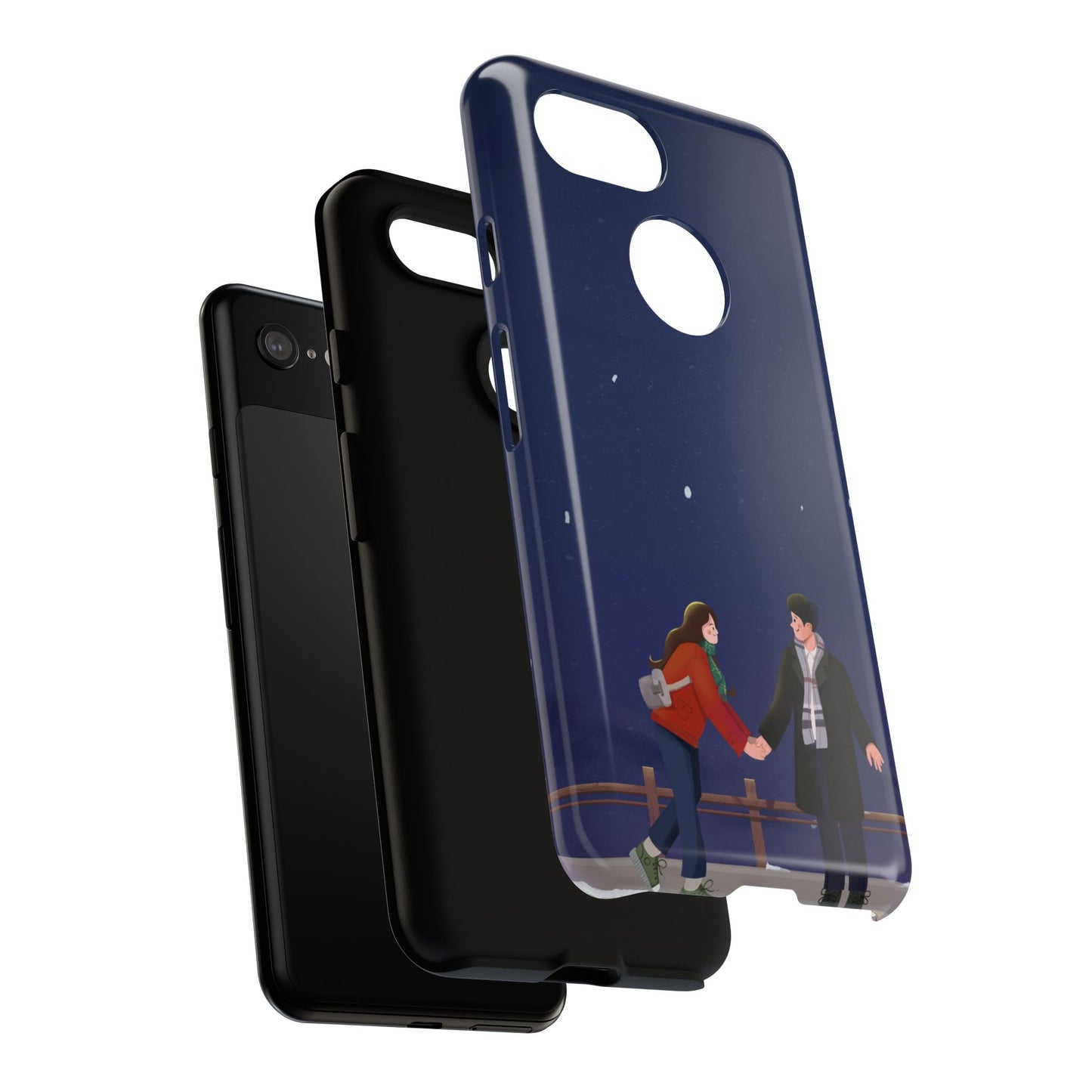 Blue Illustrated Couple and Night Sky Phone Case