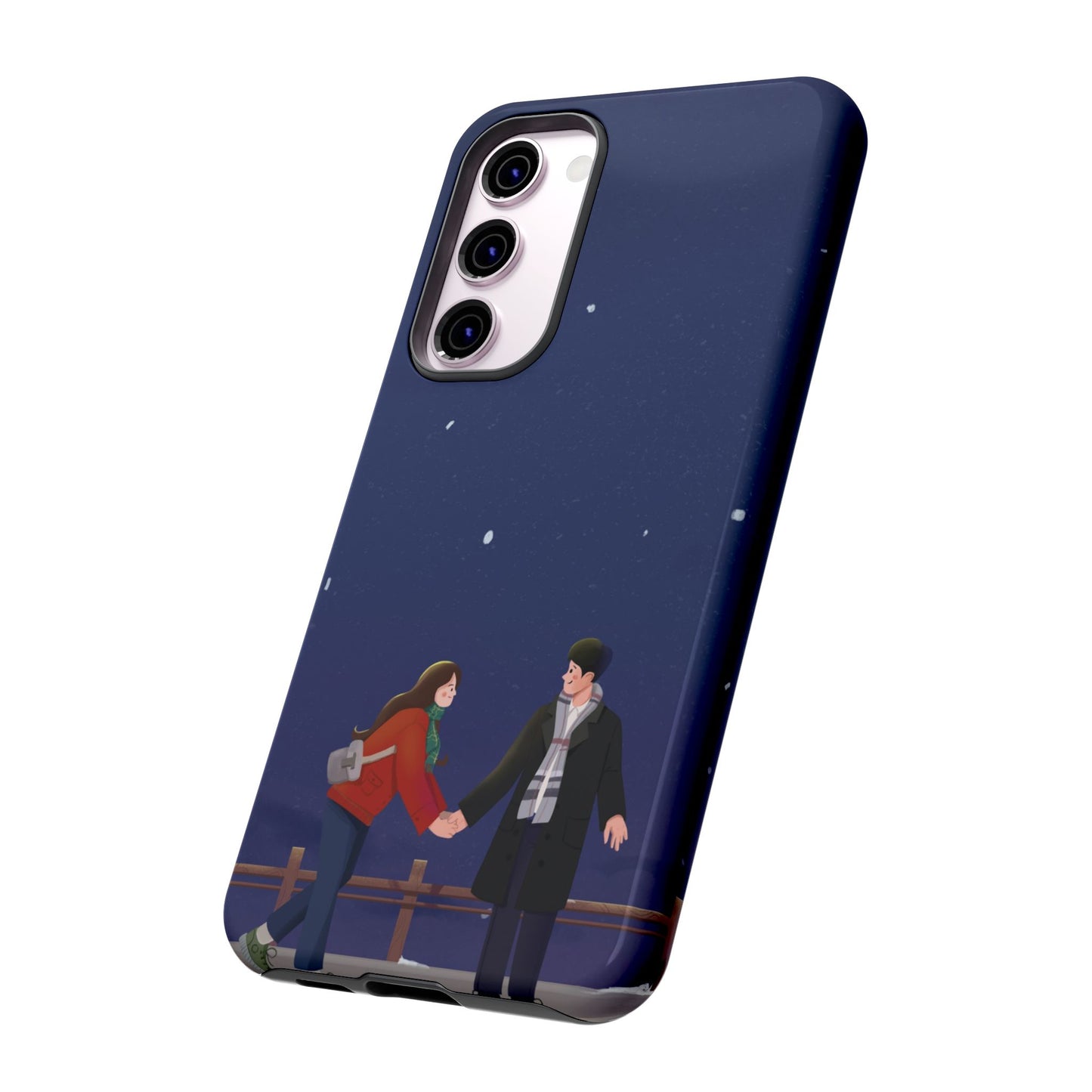 Blue Illustrated Couple and Night Sky Phone Case