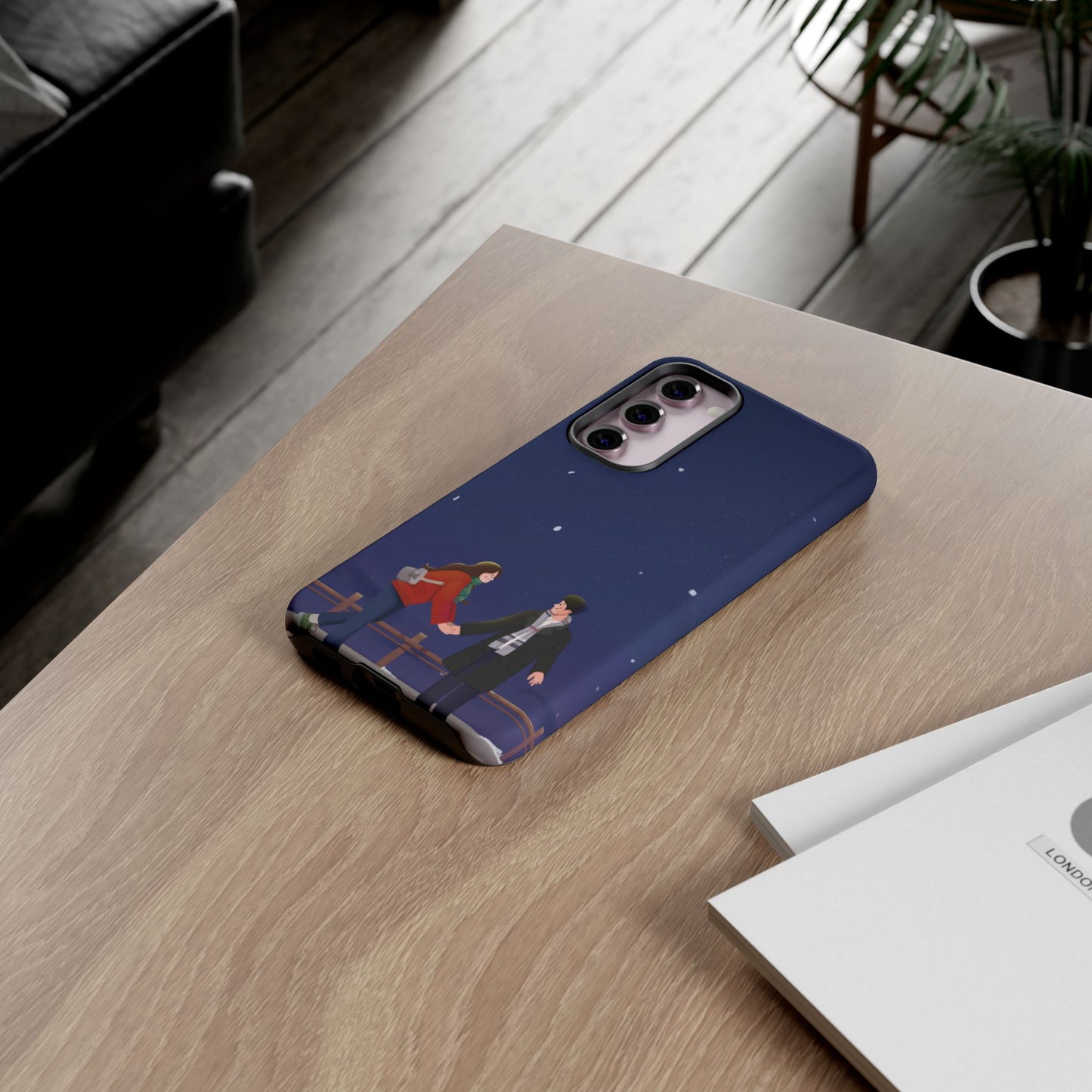 Blue Illustrated Couple and Night Sky Phone Case