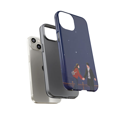 Blue Illustrated Couple and Night Sky Phone Case