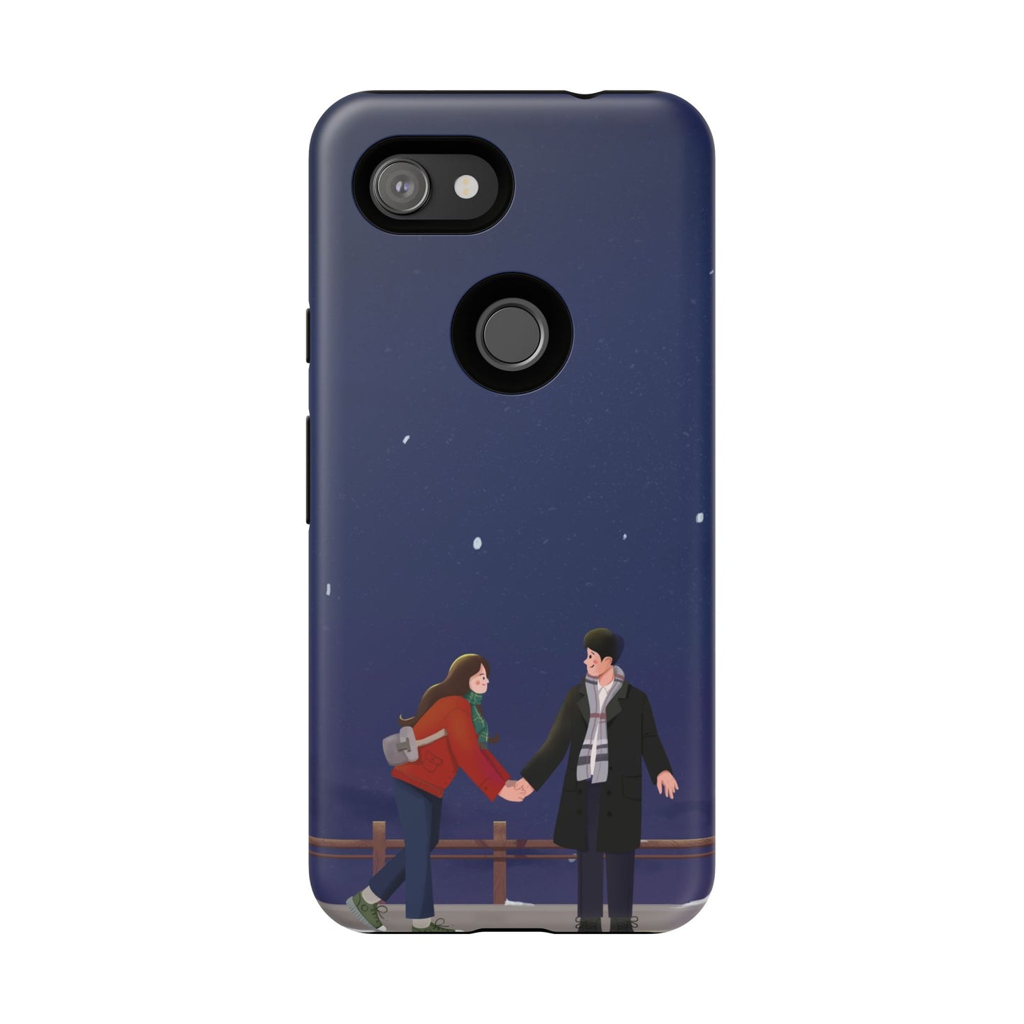 Blue Illustrated Couple and Night Sky Phone Case