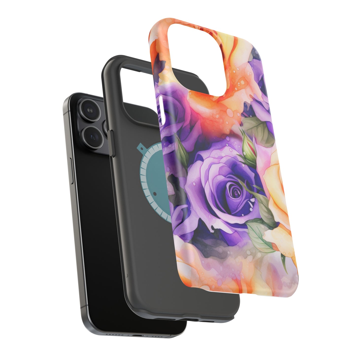 Vibrant Purple and Gold Floral Pattern Magnetic iPhone Case