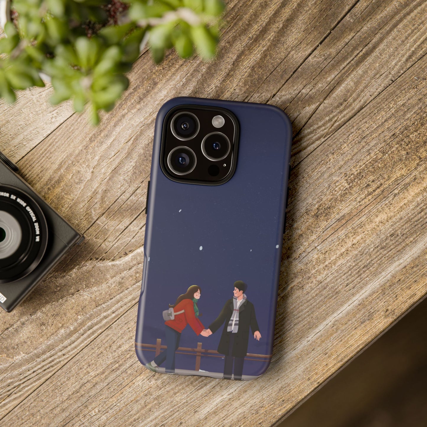 Blue Illustrated Couple and Night Sky Phone Case