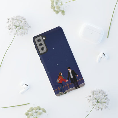 Blue Illustrated Couple and Night Sky Phone Case