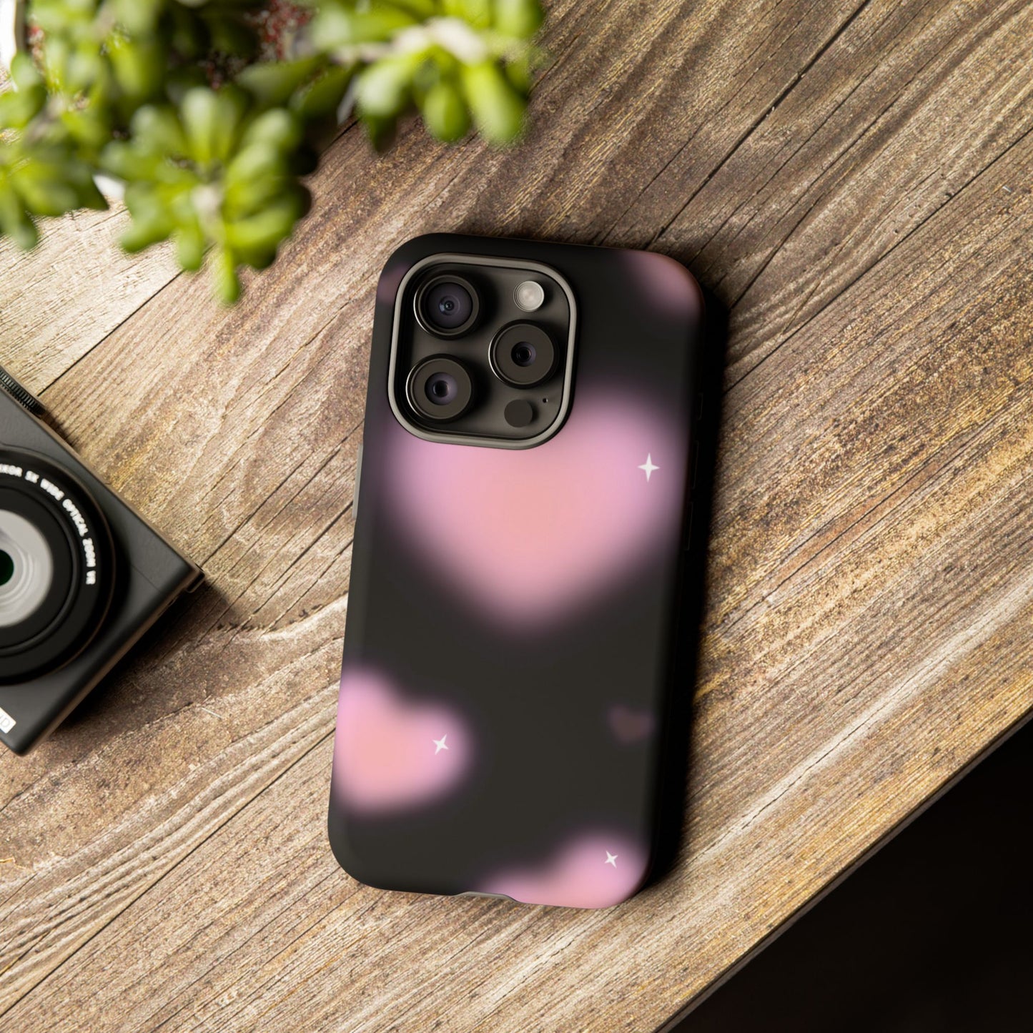 Black and Pink Blurry Heart Phone Case