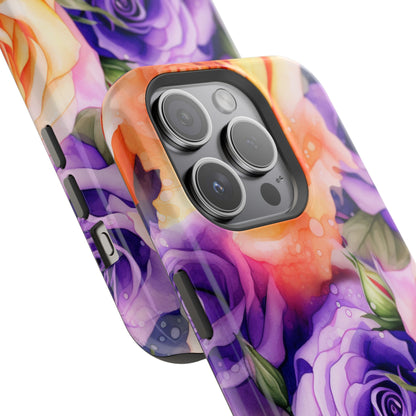 Vibrant Purple and Gold Floral Pattern Magnetic iPhone Case