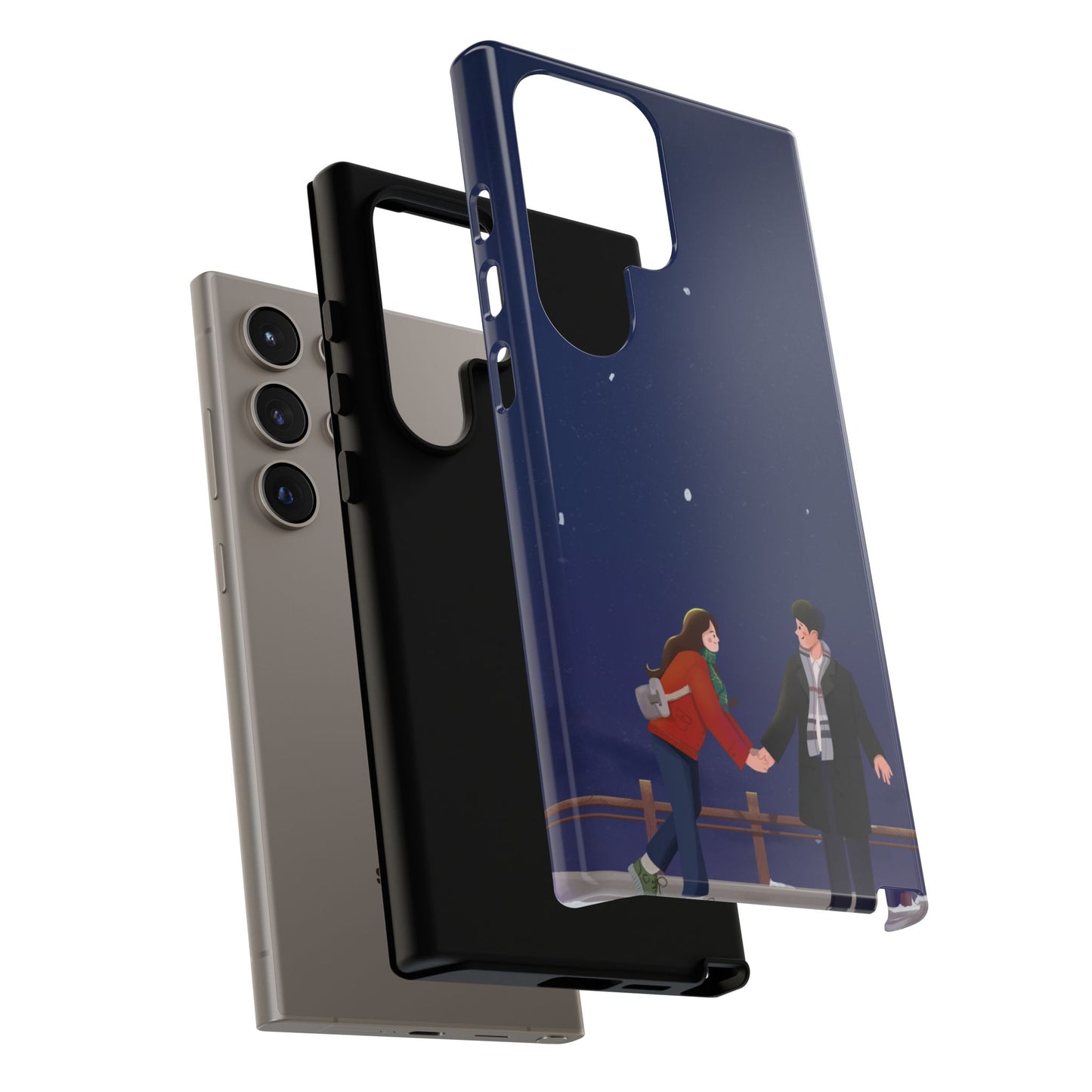 Blue Illustrated Couple and Night Sky Phone Case